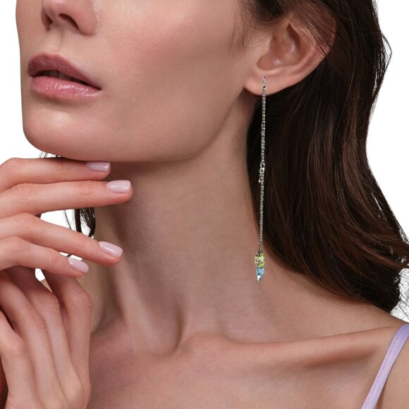 Sterling Silver Chain Drop Earrings With Blue & Green Crystal Accents - Picture 3 of 9